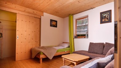 Unser Schlafzimmer in Fichte, Einzelbett, © Birgit Standke