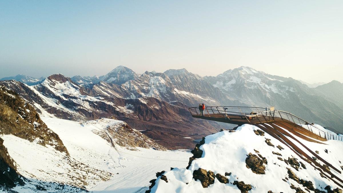 The clue is in the name at the Top of Tyrol viewing platform on the Stubai Glacier. Visitors with good eyesight can see no fewer than 100 peaks over 3000 metres in the Stubai Alps and the Dolomites from this majestic vantage point at 3,210 metres., © TVB Stubai Tirol/Andre Schönherr