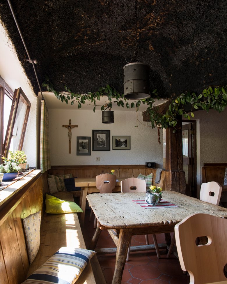 Quaint and rustic: The smokehouse-turned dining hall.