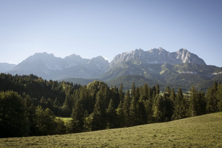 The Wilder Kaiser Mountains from afar. Pictured in the middle: Ellmauer Tor.