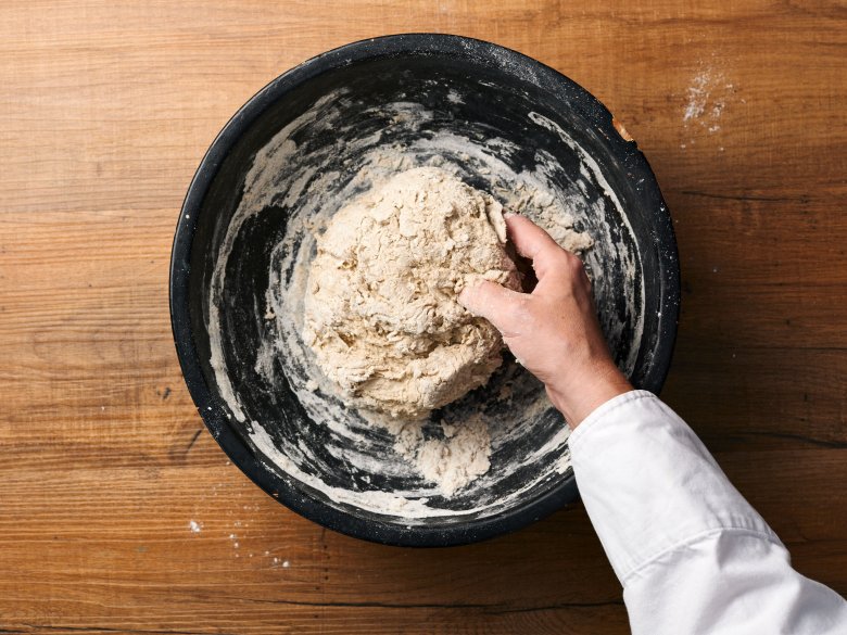 Step 3: Mix by hand or with a mixer until you have a firm dough.