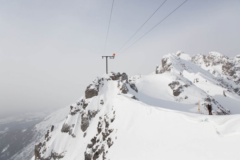 The special cable car on the Hafelekar ridge used to transport the explosive charges.