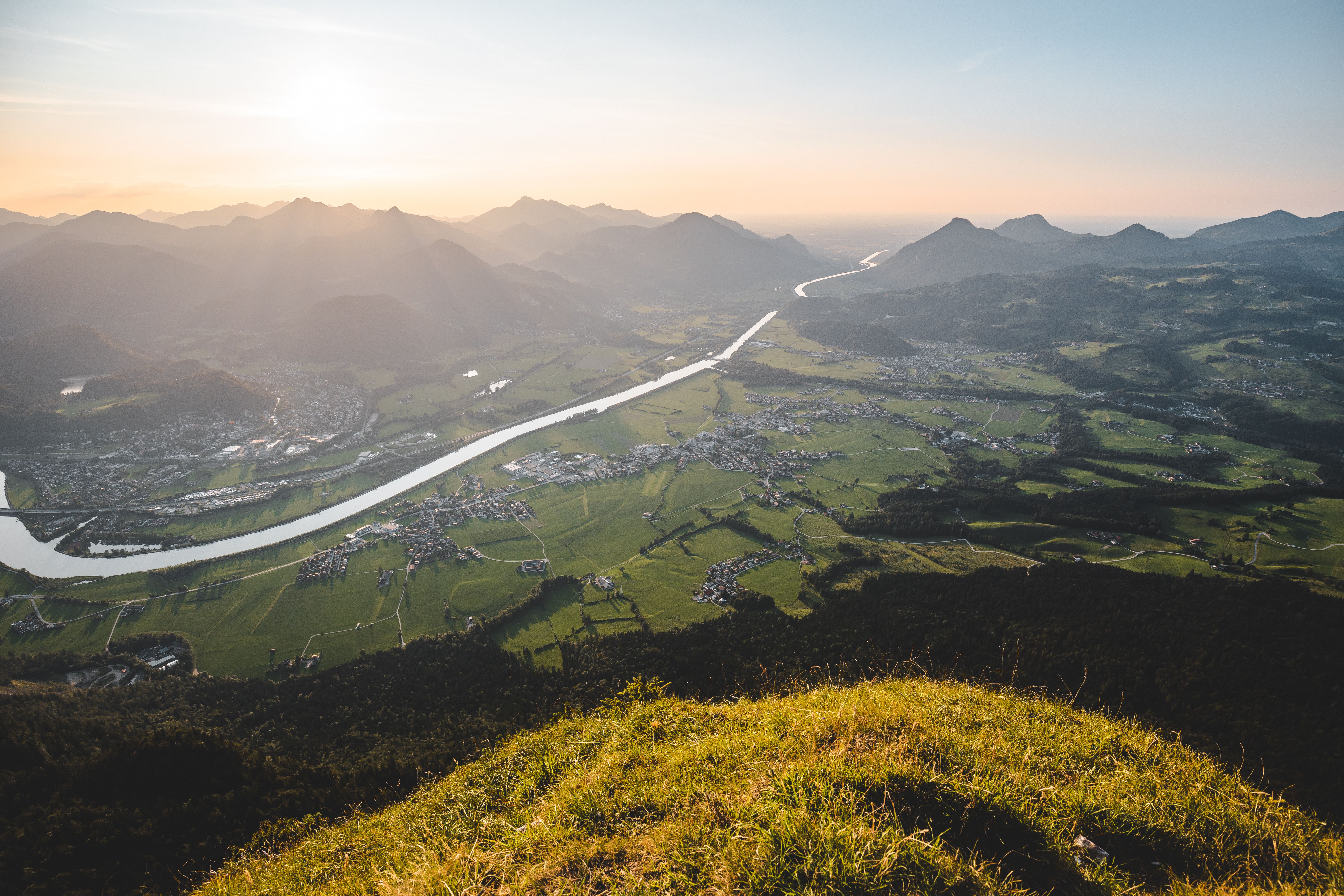 Kufsteinerland von oben bei Sonnenuntergang