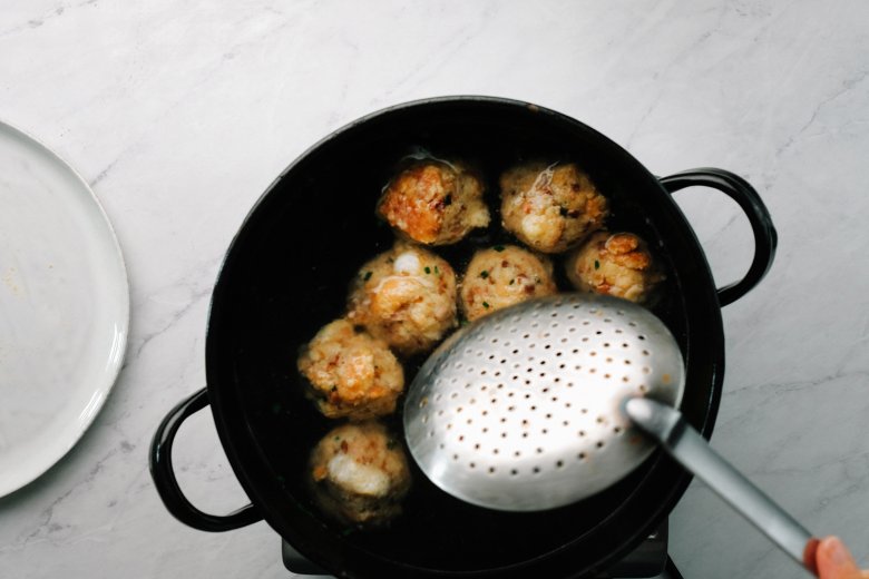 Step 4: With dampened hands, form the dumpling mixture into balls and keep on the simmer for 10-15 minutes.