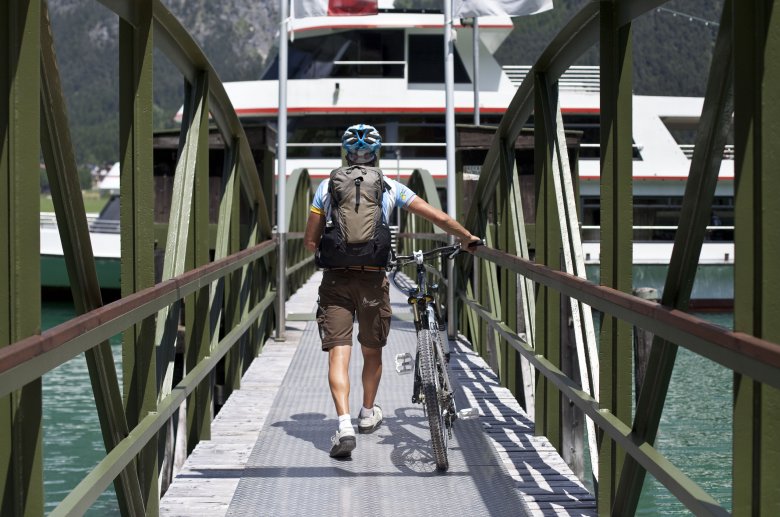 Cycling at Lake Achensee with the Achenseebahn steam train and ship.