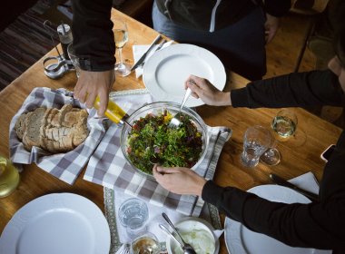 Fresh salad with wild herbs can often be found on the menu in Tirol&#39;s huts.
