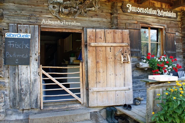 Rustic Achentalalm Alpine Pasture Hut is only open during the warm summer months.