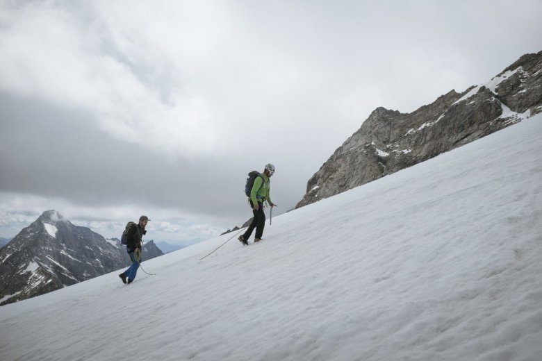 Crossing a snowfield called &quot;Schneegupf&quot; at 3,000 metres above sea level.