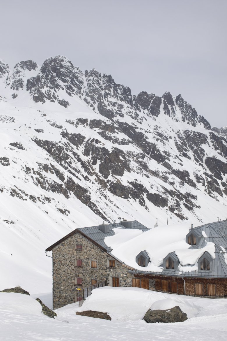 The Jamtalh&uuml;tte in the Silvretta Mountains.
