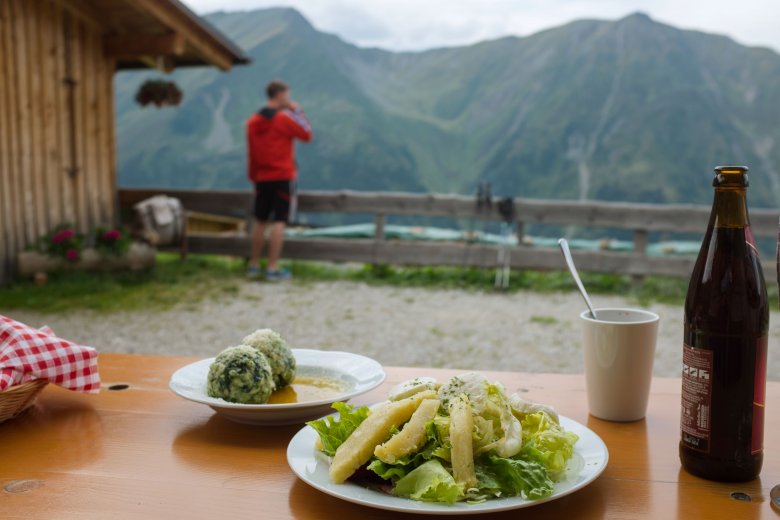 Dumplings, Alpine pasture mozzarella and grey cheese are the homemade specialties served at Juifenalm Alpine Pasture Hut.