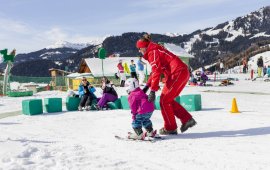 Skiing with kids at the Learn-To-Ski Zone at Serfaus, Tyrol