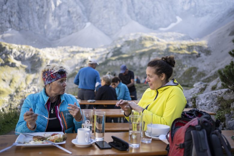 A fine reward for all that hard work. Up at the Coburger H&uuml;tte awaits fine views and a hearty meal.
